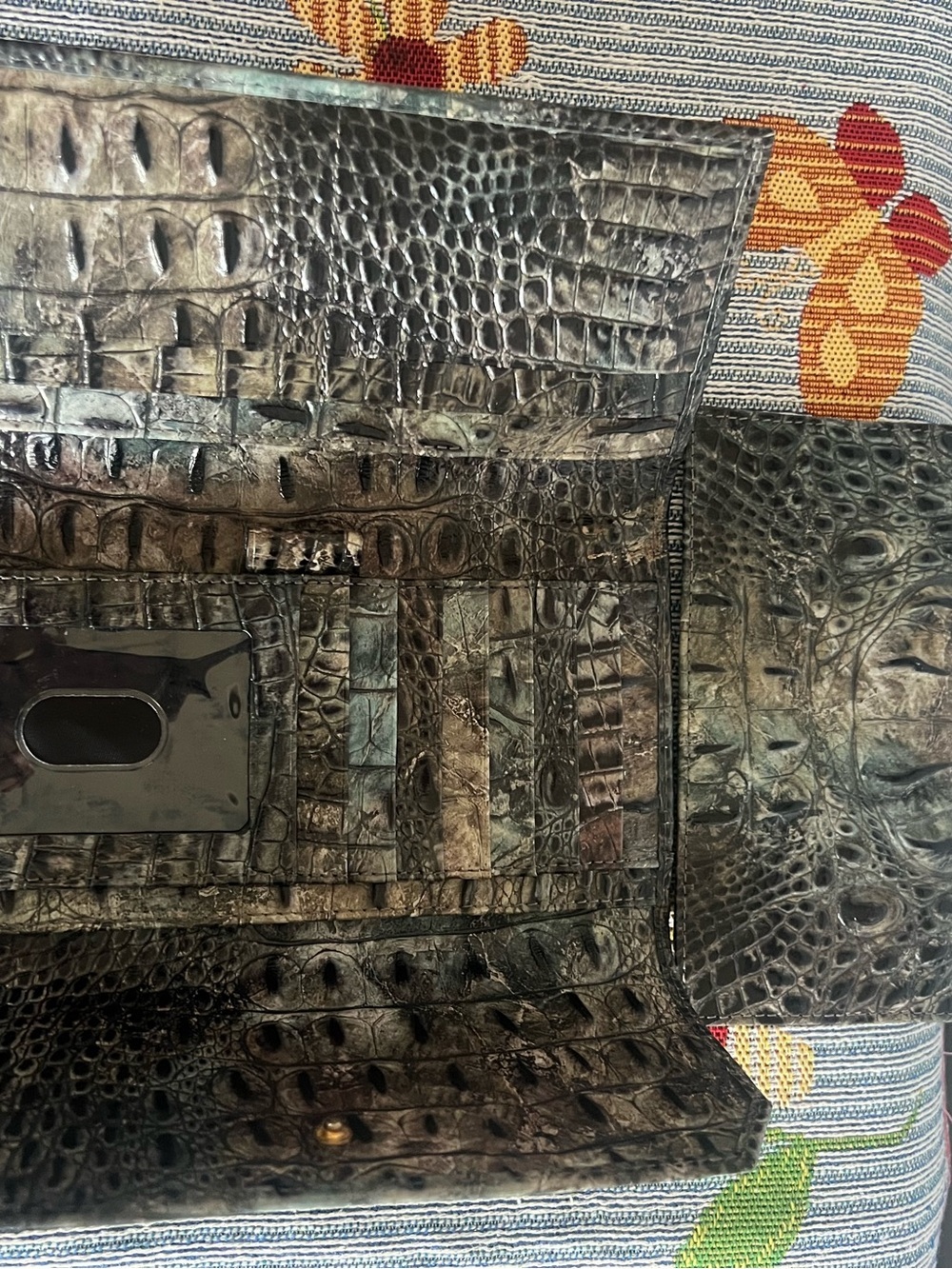 Brahmin Teal and Black Croc-Embossed Fold-Over Clutch - Picture 8 of 8